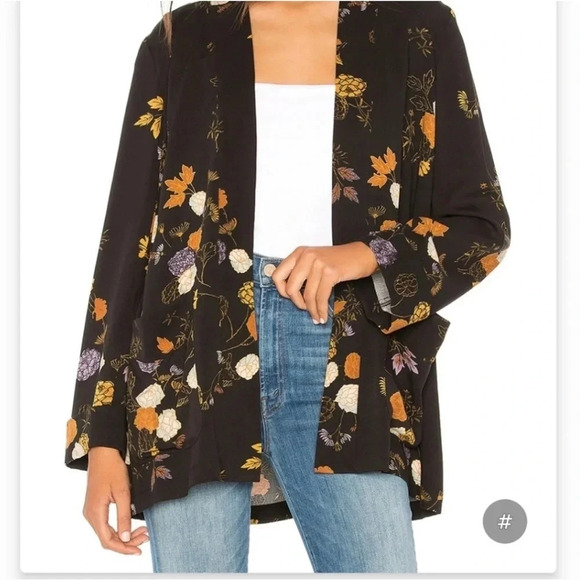 Free People Jackets & Blazers - Free People Peony Black Floral Kimono Jacket Size Medium